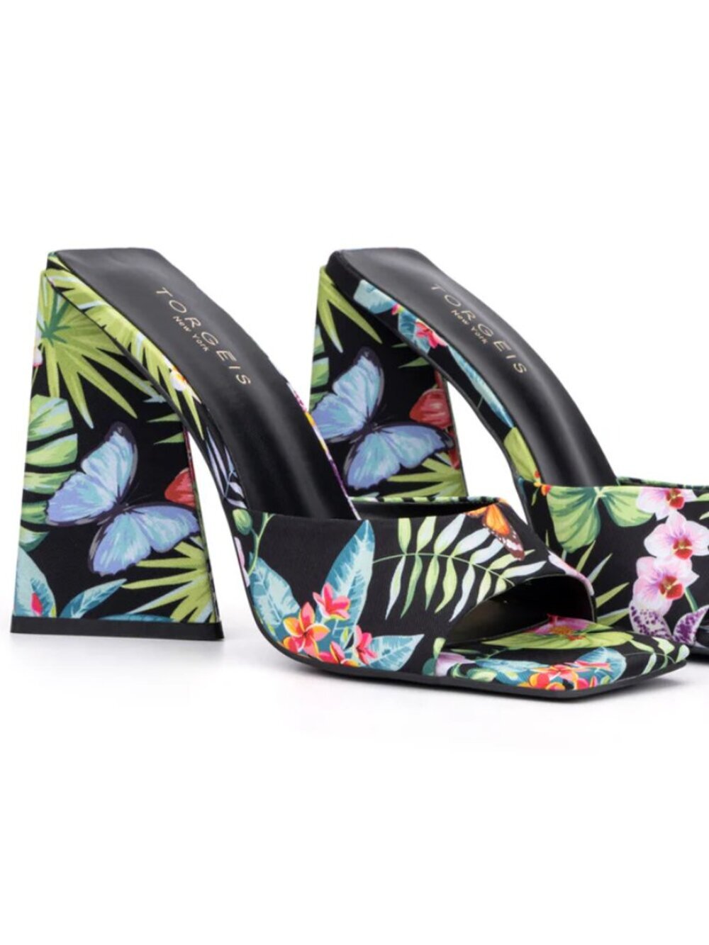 Torgeis Paradise Black Tropical Floral Block Heels. Sz: 6.5